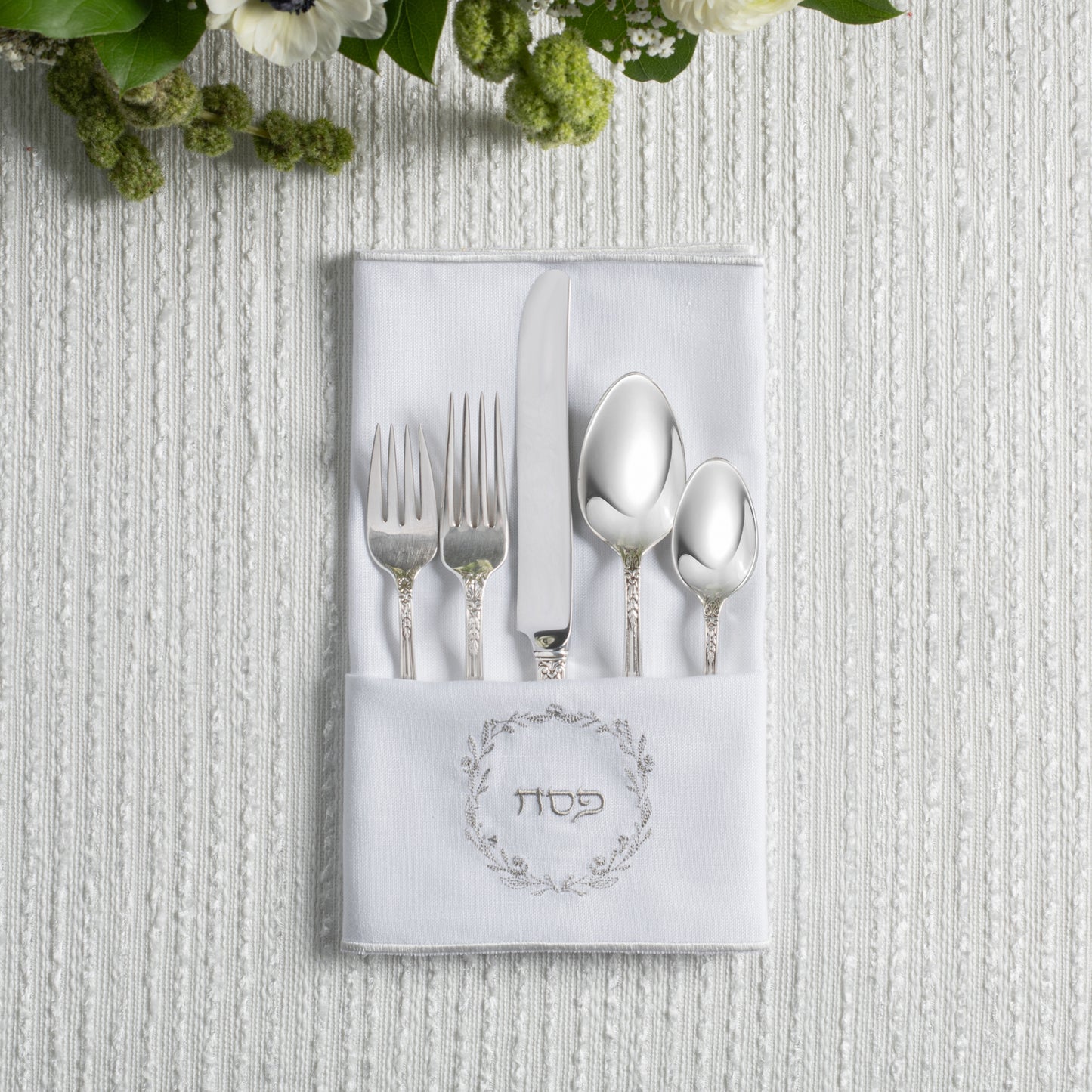 Classic Embroidered Napkin - Silver