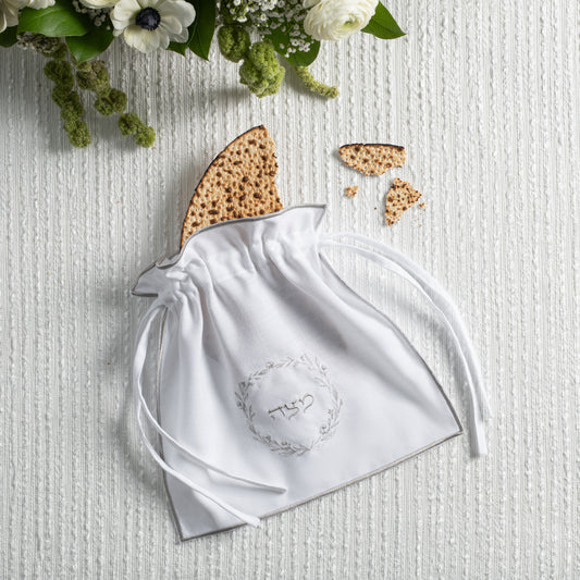 Classic Embroidered Matzoh Bag - Silver