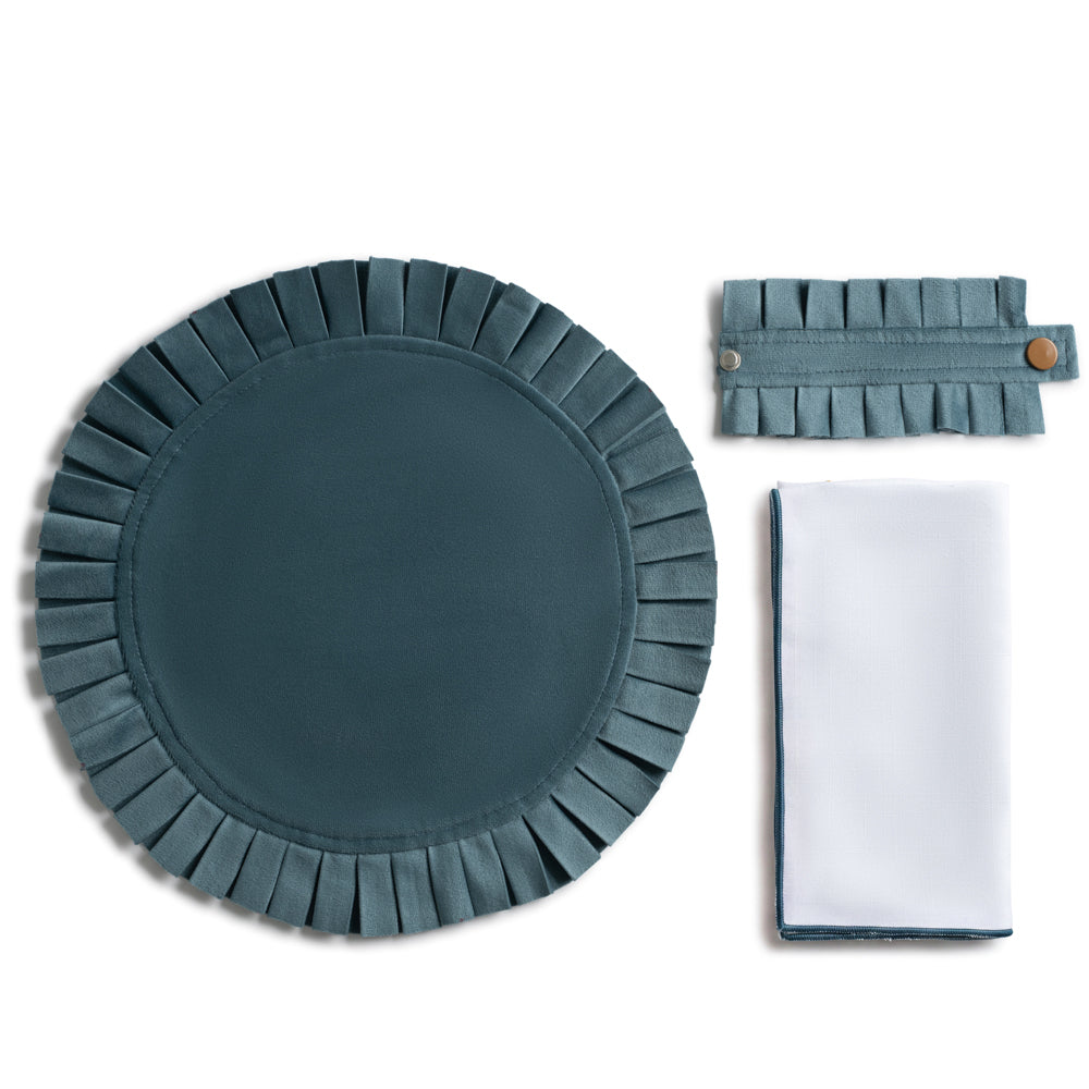 Velvet Pleated Set - Dusty Blue